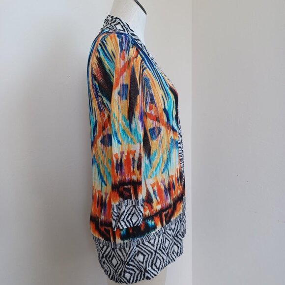 Chicos Cardigan Multi Color Aztec Open Front Animal Print Womens Medium - Picture 9 of 15